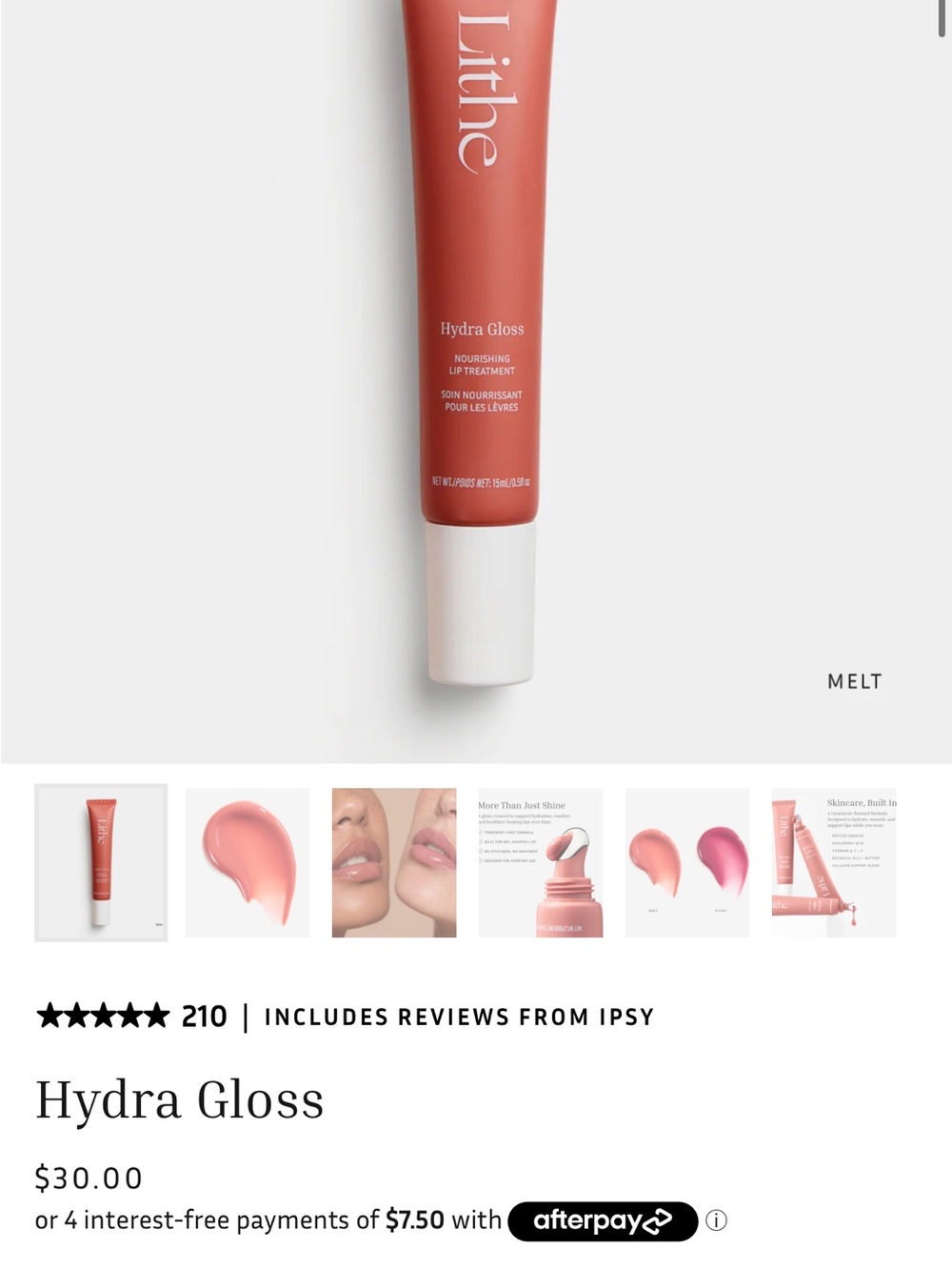 BNIB Lithe Hydra Gloss Nourishing Lip Treatment — Melt (Coral Pink)